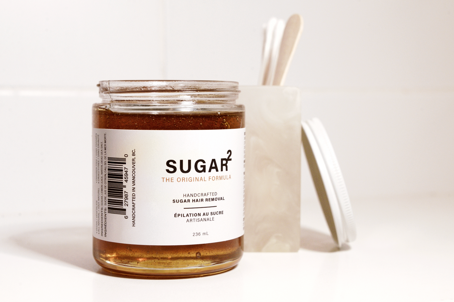 Sugar hair wax, open lid