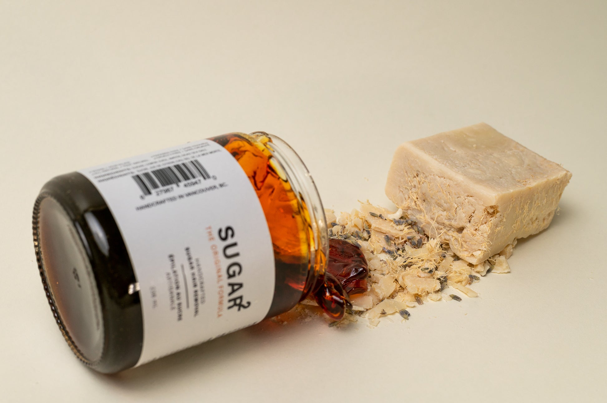 Sugar hair wax on loofah soap